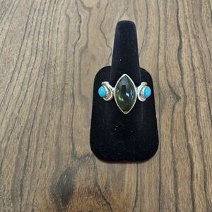 Jay King Sterling Silver Green Amber and Turquoise Ring Size 12